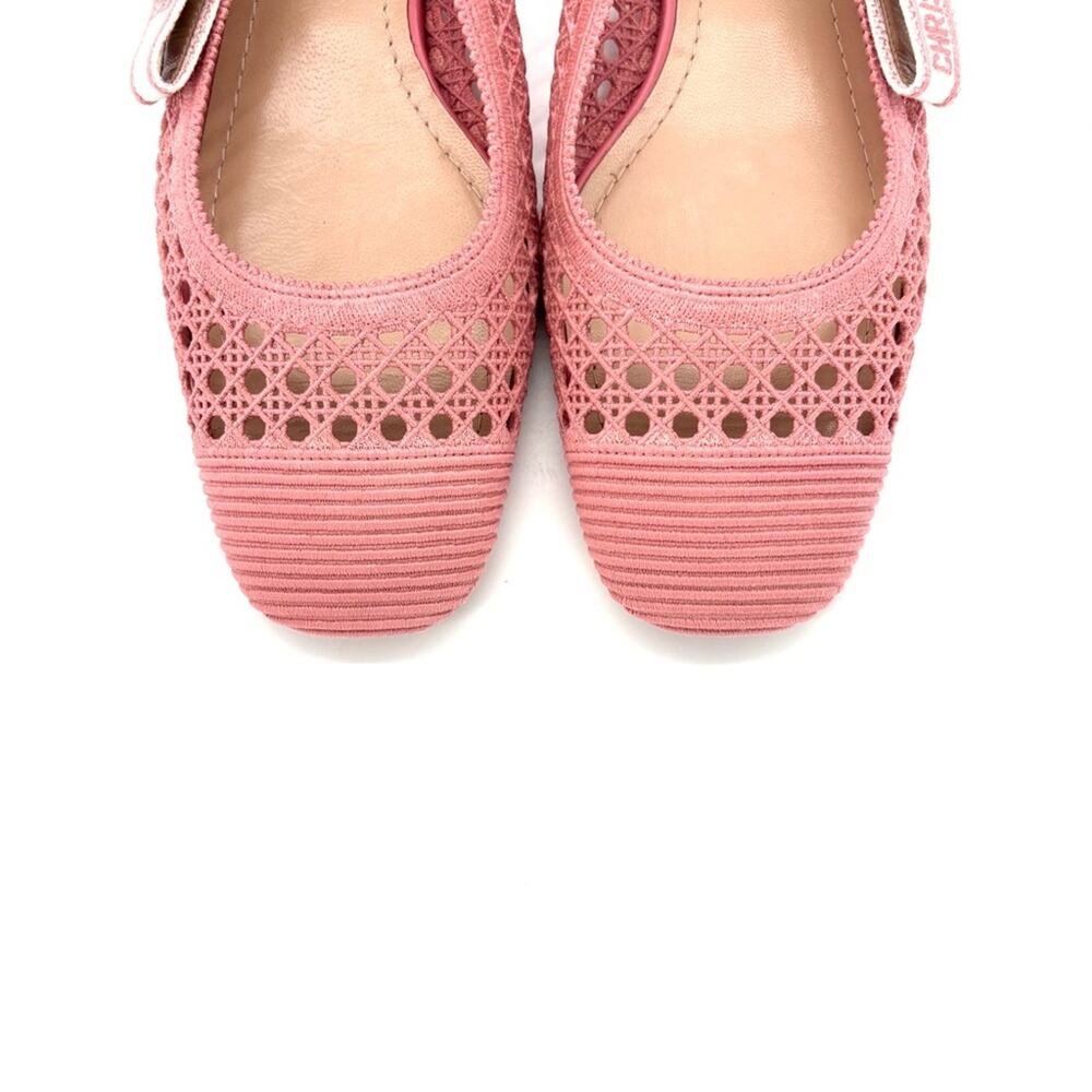 Dior & Moi Cannage Mesh Pink Bow Logo Slingback Flats Sandals 40.5 - Picture 5 of 10